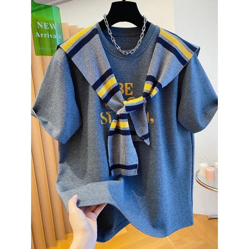 

Early Autumn Popular Shawl Brushed Short-sleeved Bottoming Shirt for Women Loose Layered T-shirt Top M