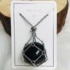 Adjustable Bamboo Link Chain Necklace With Handwoven Crystal Mesh Pendant Natural Gemstone Boho Choker Women Men