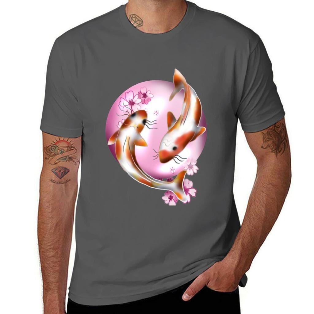 Koi Carp With Pink Sakura Tshirt Urban Style Casual Short Sleeve Top Tshirt