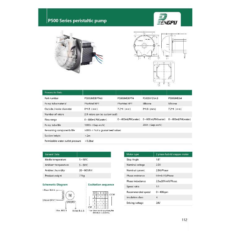 PENGPU High Precision Mini Peristaltic Pump Stepper Motor 0-600mLPM Speed Regulation BPT Pipe Water Pump With Long Lifetime