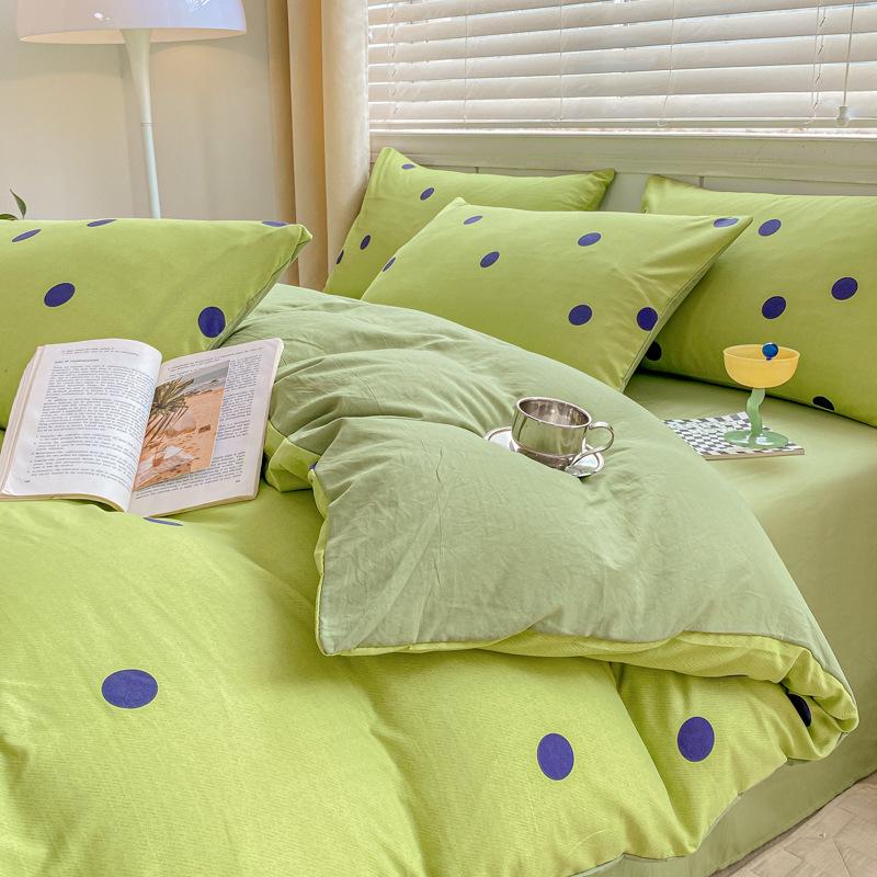 Class A Maternal And Infant Grade Small Fresh 100 Washed Cotton Four-Piece Set Student Dormitory 3Pcs Set Polished Cotton Full Quilt Cover Hat