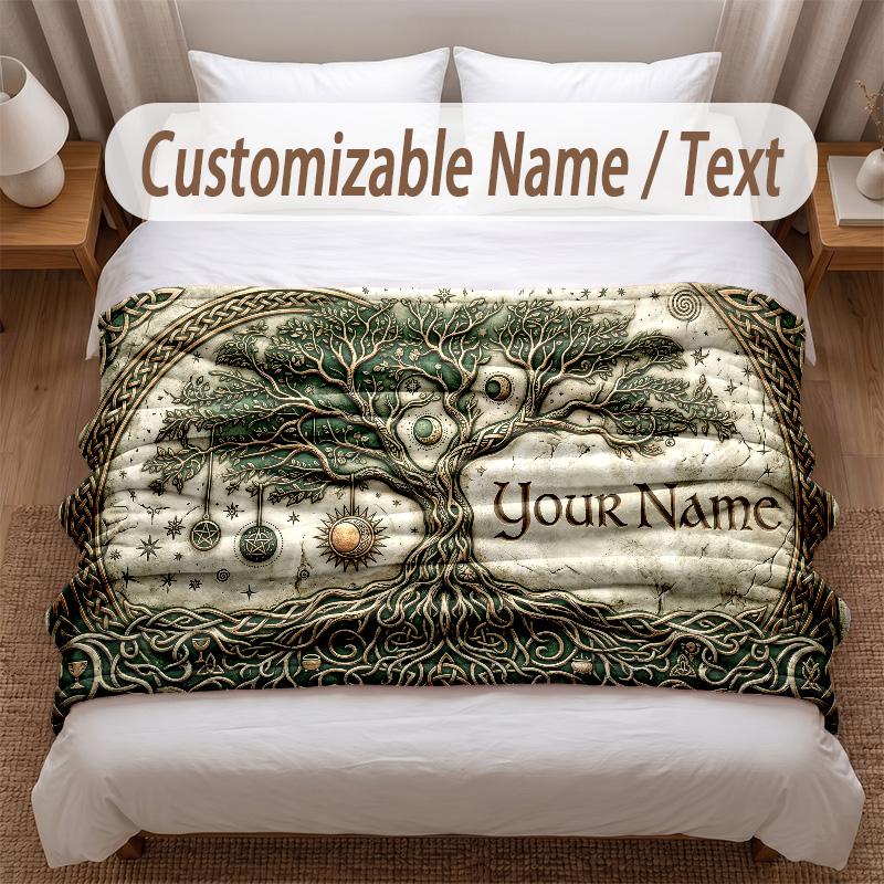 Tree of Life Theme Soft Blanket Personalized Custom Name Text Print Warm Blanket Home Sofa Bedroom Decor