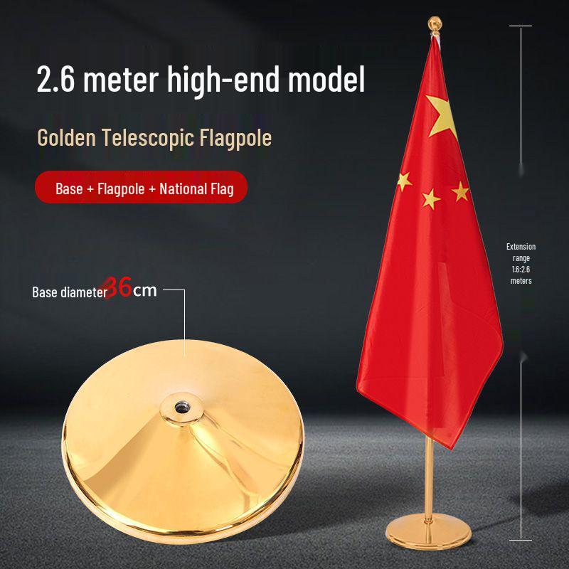 Indoor Floor-Standing Flagpole with Five-Star Red National Flag for Office or Conference Room