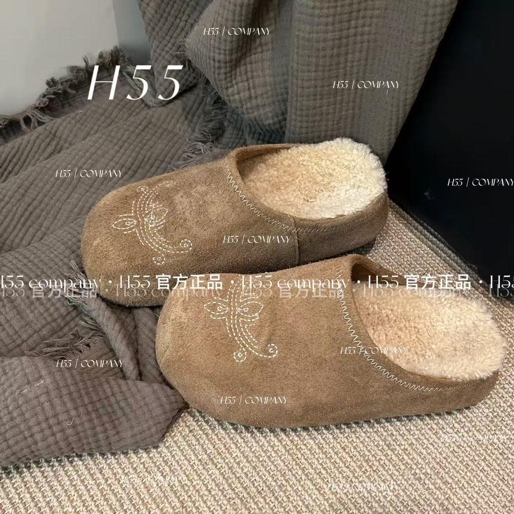 Ruodan~ 2025 autumn and winter new lamb wool piled platform casual half-drag Boken shoes women's warm cotton slippers