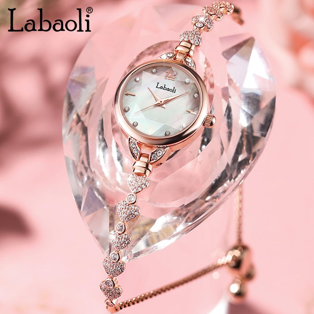 Deseron Bransoletka Projektanta Diamentów i Kryształów Różowa Idealny Prezent Bransoletka Damska, Urocza, Stylowa, Wodoodporna, Prosta, Zegarek, Mała, Złota,