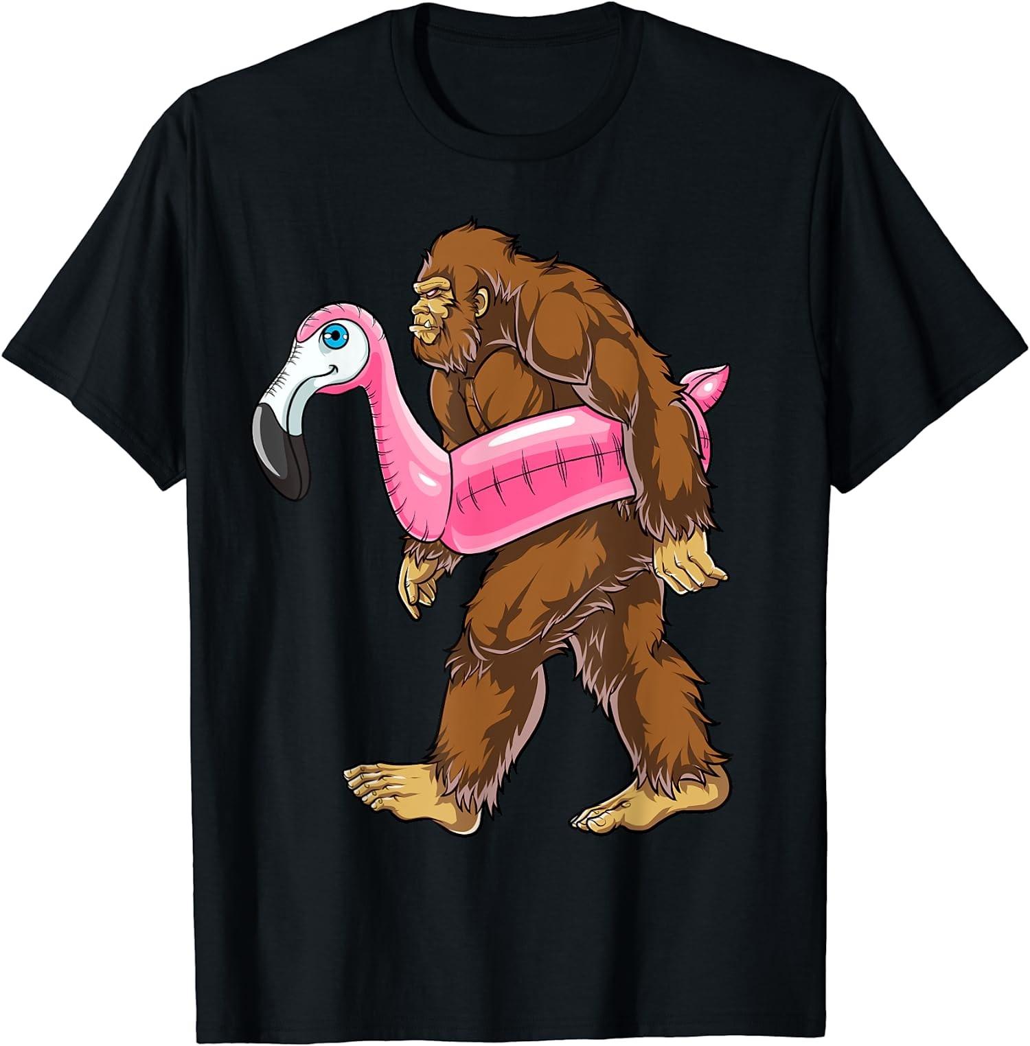 Pool Party Bigfoot Flamingo Sasquatch Pink Float Gift Unisex T-Shirt S разноцветный