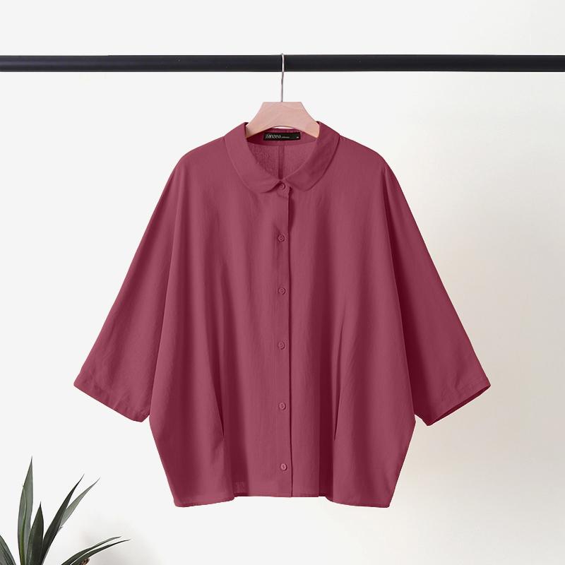 

ZANZEA Женская летняя блузка с кукольным воротником, свободного кроя, с рукавами 3/4 3XL вино красного