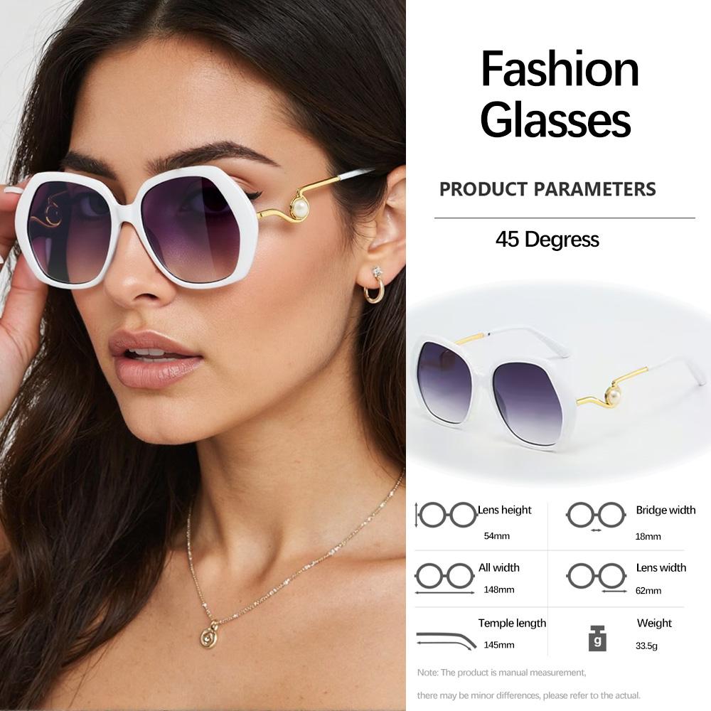 Wide Edged Polygonal Fashion Sun Glasses with Irregular Geometric Design Metal Decoration Temple Accessories Glasses Women