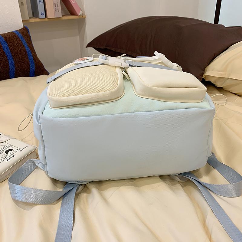 Junior High School Student Schoolbag Color Block Women's Large Capacity Backpack