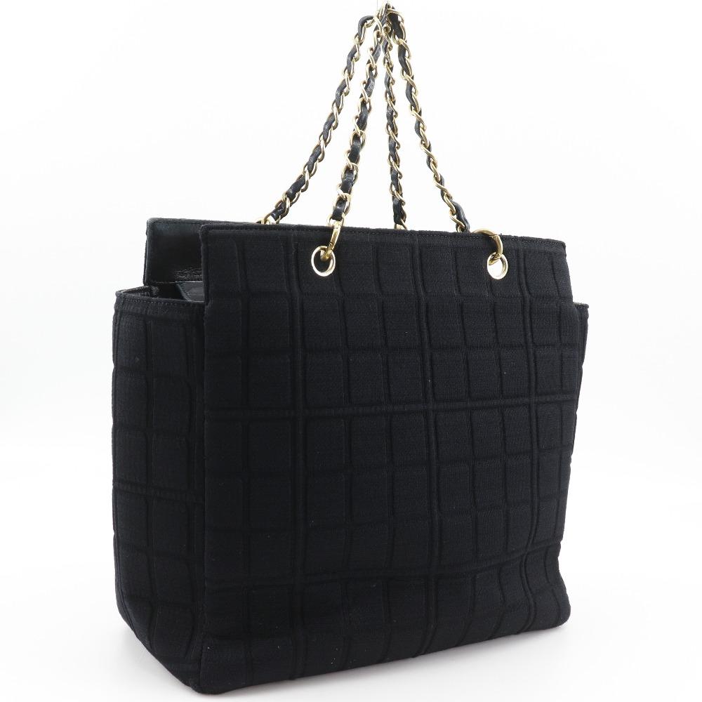 Chanel Borsa a tracolla tote Borsa tote Barra di cioccolato Marchio COCO nero Jersey Donna Usato
