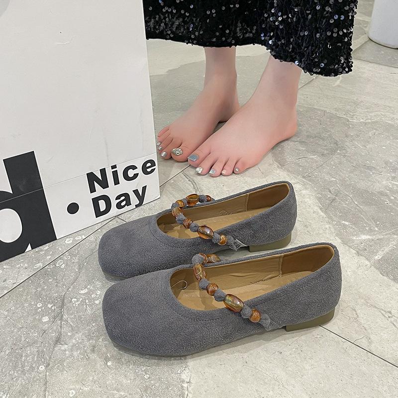 French Suede Single Shoes Female 2025 Spring New Fairy Style Flat Mary Jane Shoes with Skirt Ballet Evening Shoes