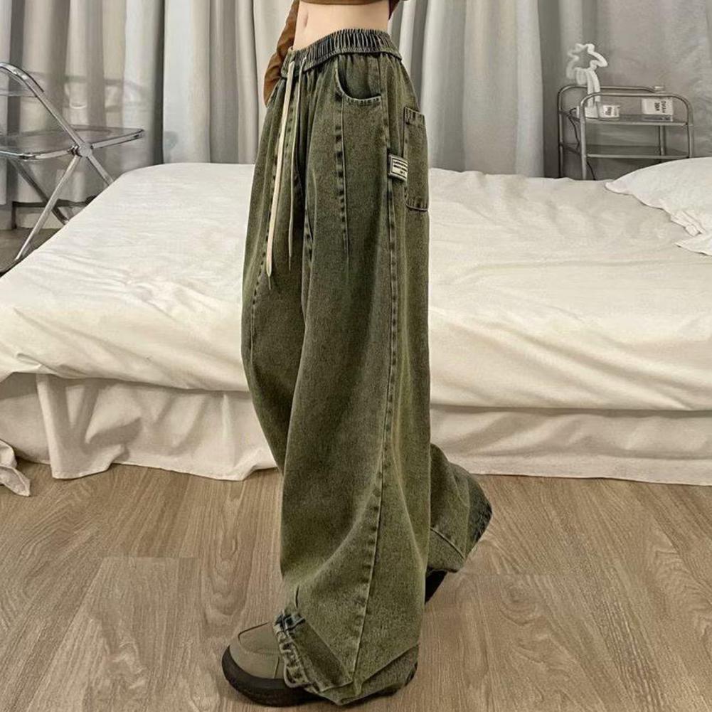 Vår Dam Lös Jeans Unisex Denim Jeans Vintage Vida Ben Denim Jeans med Elastisk Midja Djup Gren Fickor Dam Streetwear för Hip