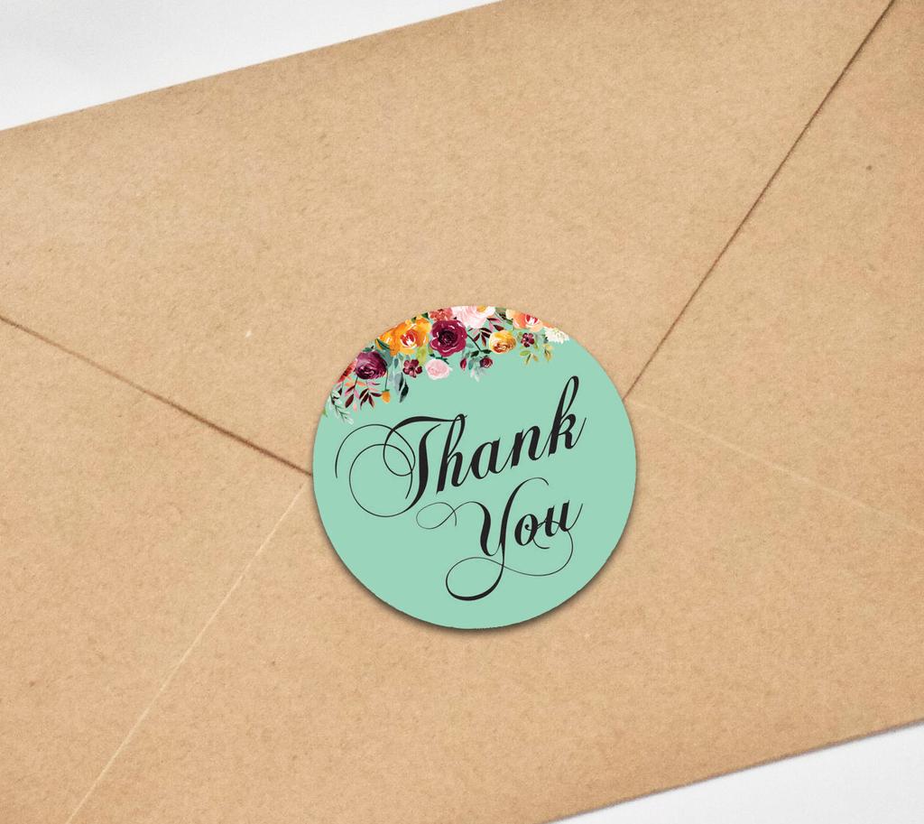 Darling Souvenir 45 Pcs Fuchsia Pink Round Floral Thank You Stickers DIY Envelope Seals-1.6