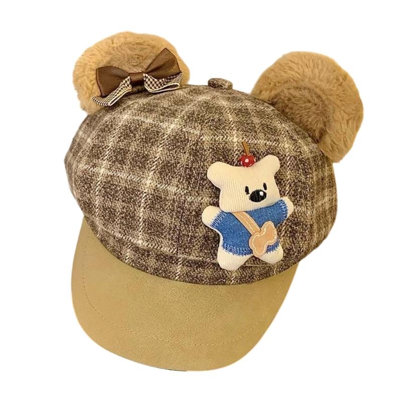 

Cute Plaids Bear Ear Toddler Hat Durability Easy Wash Polyester Fabric Comfortable For Boys Girls 0-6 Year хаки