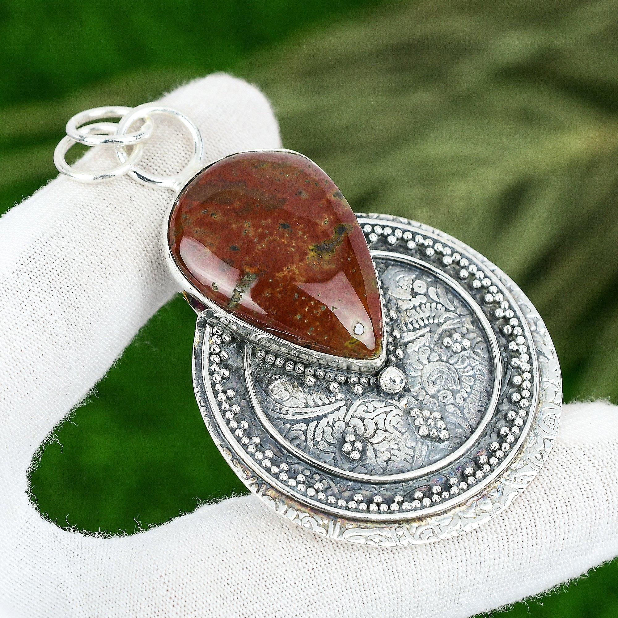 

Memorial Day Sale Sterling Silver Pear Bloodstone Stone Bezel Engagement Pendant