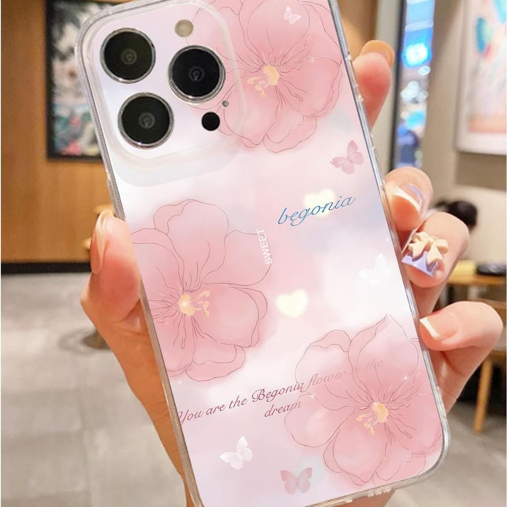 Pink Floral Shockproof Clear Case for iPhone 14/15/16/17 Pro Max