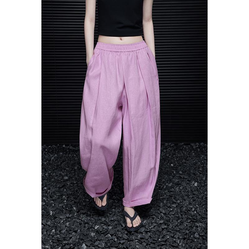 2026 New Arrival Women s Pink Linen Cropped Wide-Leg Pants - Stylish, Loose, and Unique XL