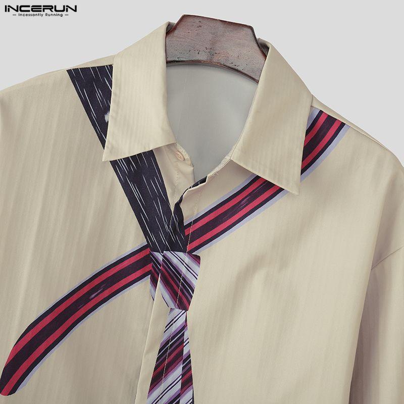 INCERUN Summer Men Lapel Neck Long Sleeve Floral Print Casual Shirts Tops