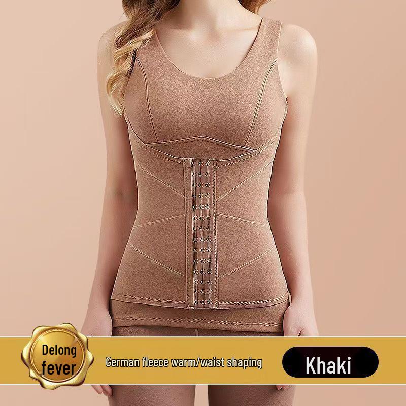 Women's Self-Heating Fleece Warm Vest with Chest Pads, Body Shaping, and Buckled Abdomen-Tightening Warm Base Layer.