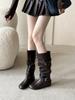 Minimalist belt buckle wind heightening round head boots