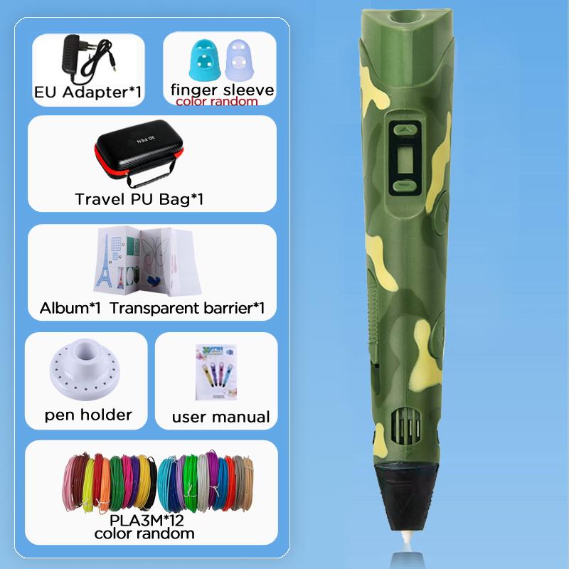 Kinder 3D-Stift 3D-Zeichen Druckstift LCD-Bildschirm Netzteil 40 Farben 200M PLA-Filament Kinder Jungen Mädchen Geburtstag DIY-Geschenk