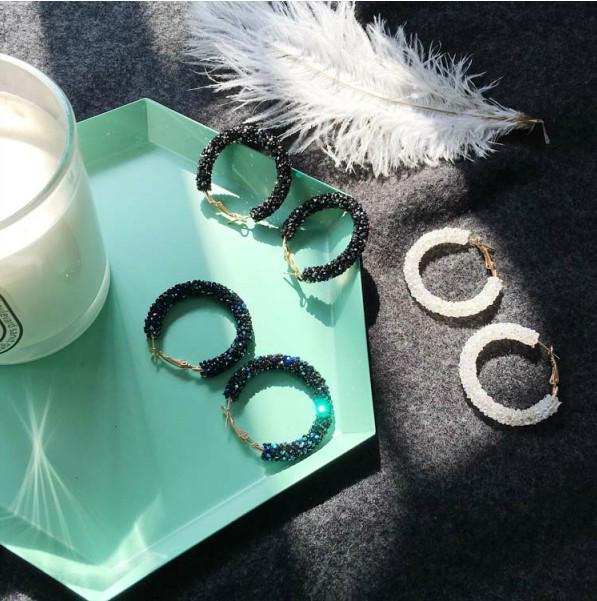 European and American Style Frosted Crystal Hoop and Stud Earrings