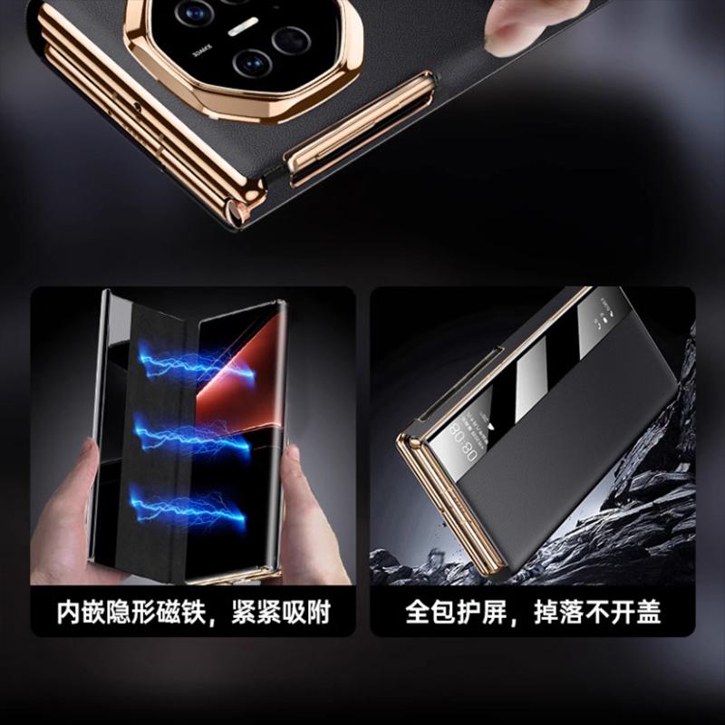 Αναδιπλούμενη Δερμάτινη Θήκη Flip Phone για Huawei Mate XTS Παράθυρο Smart View Αυτόματος Ύπνος/Εγρήγορση Απάντηση Χωρίς Χέρια Αντικραδασμική Επαγγελματική