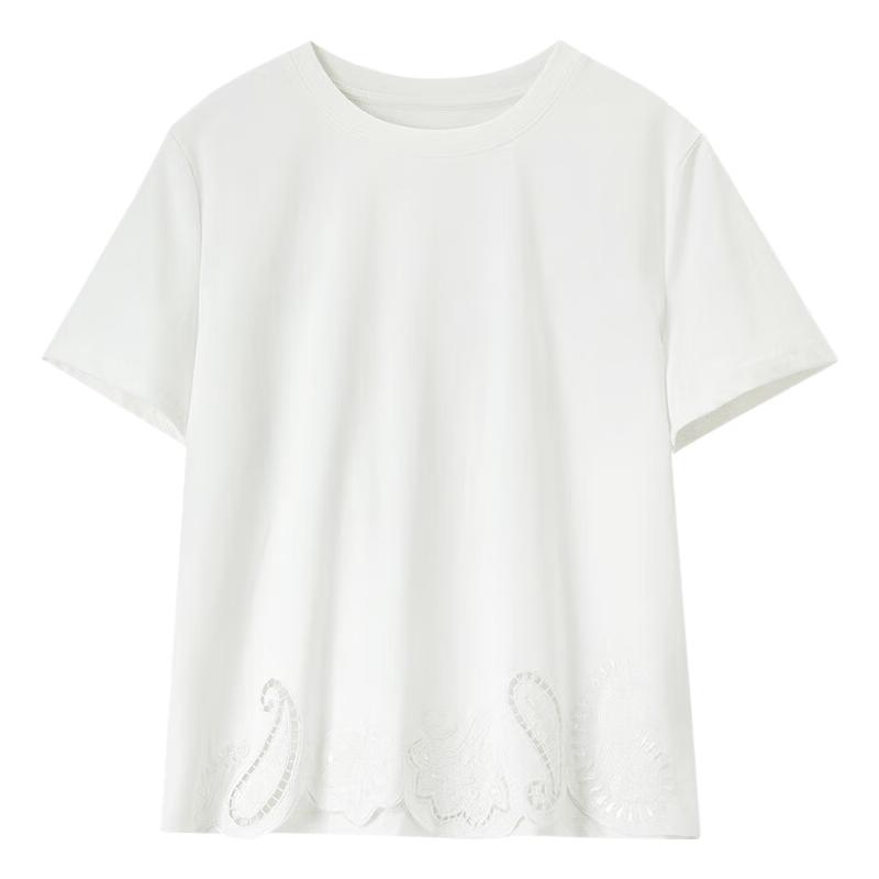 Women's Embroidered Round Neck Short Sleeve T-Shirt