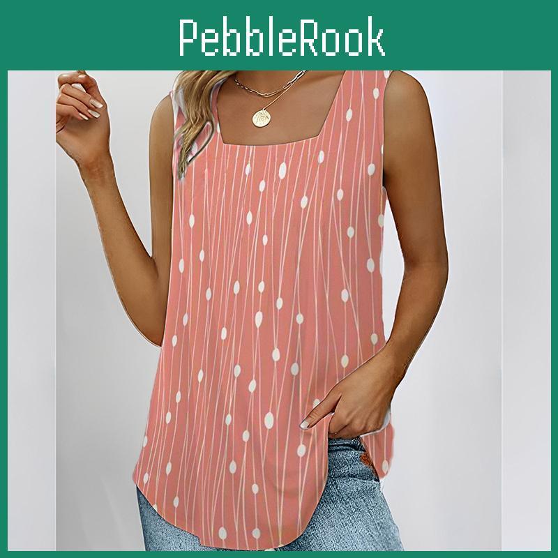 Summer Dot Womens Polka Tshirt Sleeveless Loose Square Neck Vest Womens Tops