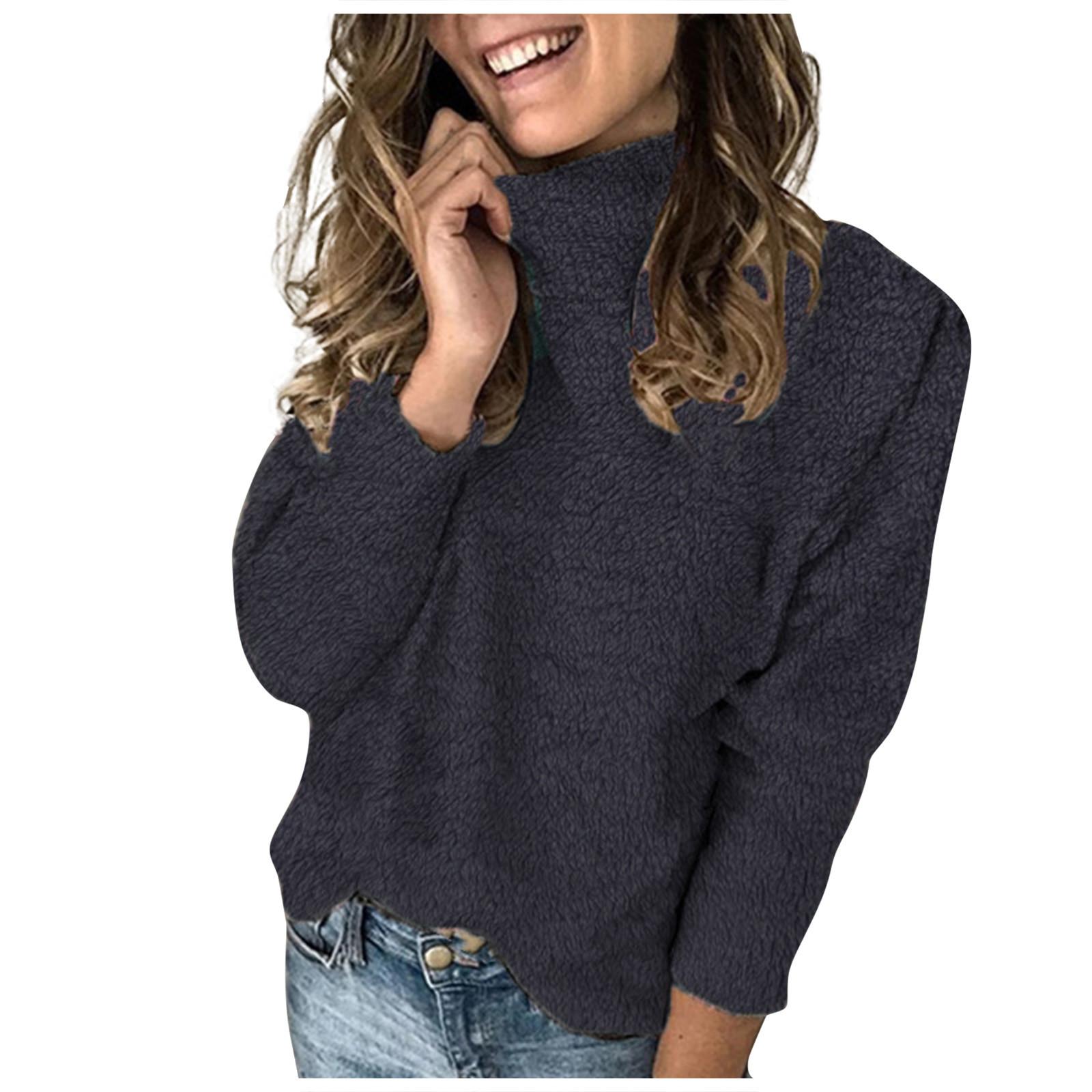 Модный женский повседневный однотонный свитер с высоким воротником — фото 3