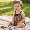 Body de vară pentru fetițe 3M-3T Romper drăguț cu fundă neagră și imprimeu leopard Fără mâneci Casual Bumbac Îmbrăcăminte pentru sugari