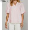 Women's Fashion Casual Summer Spring Stripe Print Short Sleeve V-Neck Blouses & Shirts