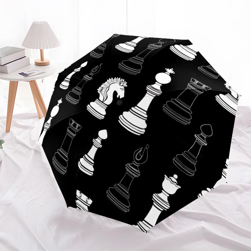 1pc Chess Pieces Automatic Open/close Umbrella, 8-Rib Sturdy Structure, Auto Folding/Opening, Portable Travel Umbrella for Women,178
