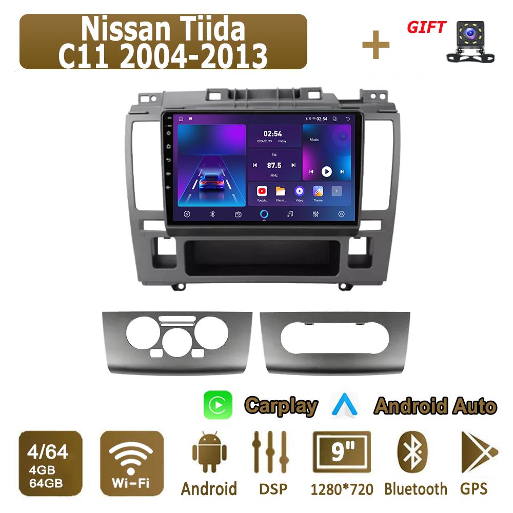 Radio samochodowe Android Carplay Do Nissan Tiida C11 2004-2013 Odtwarzacz multimedialny Jednostka główna Stereo Nawigacja GPS BT WIFI 4+64GB