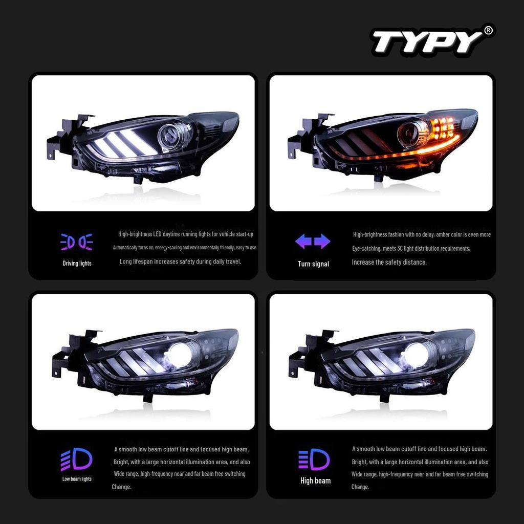 Compatible Headlight Assembly for 2014-2016 Mazda 6 Atenza with Mustang-Style LED DRL & Flowing Turn Signals
