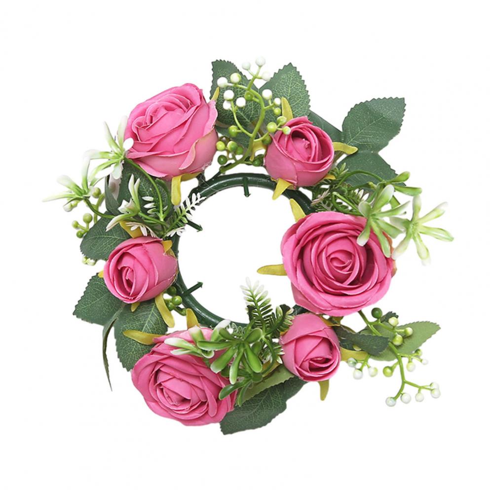25cm Mini Artificial Wreath Candle Ring Realistic Faux Rose Garland With Plastic Base Candle Wine Decor Weddings Party Dining
