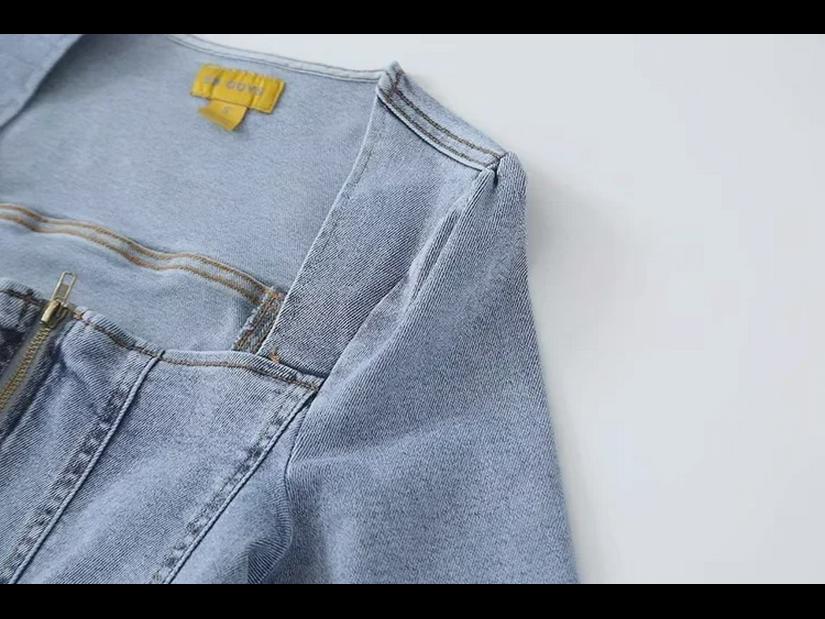 Early Autumn Slim Fit Square Neck Denim Jacket for Women