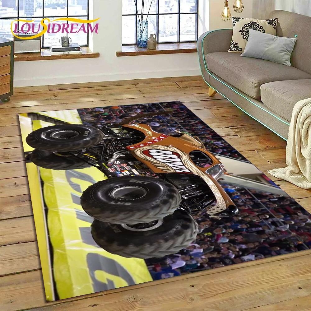 Tapete Cartoon Monster Truck Monster Jam para Sala de Estar Quarto Decoração de Casa, Tapete de Chão Antiderrapante Decoração para Sofá Capacho