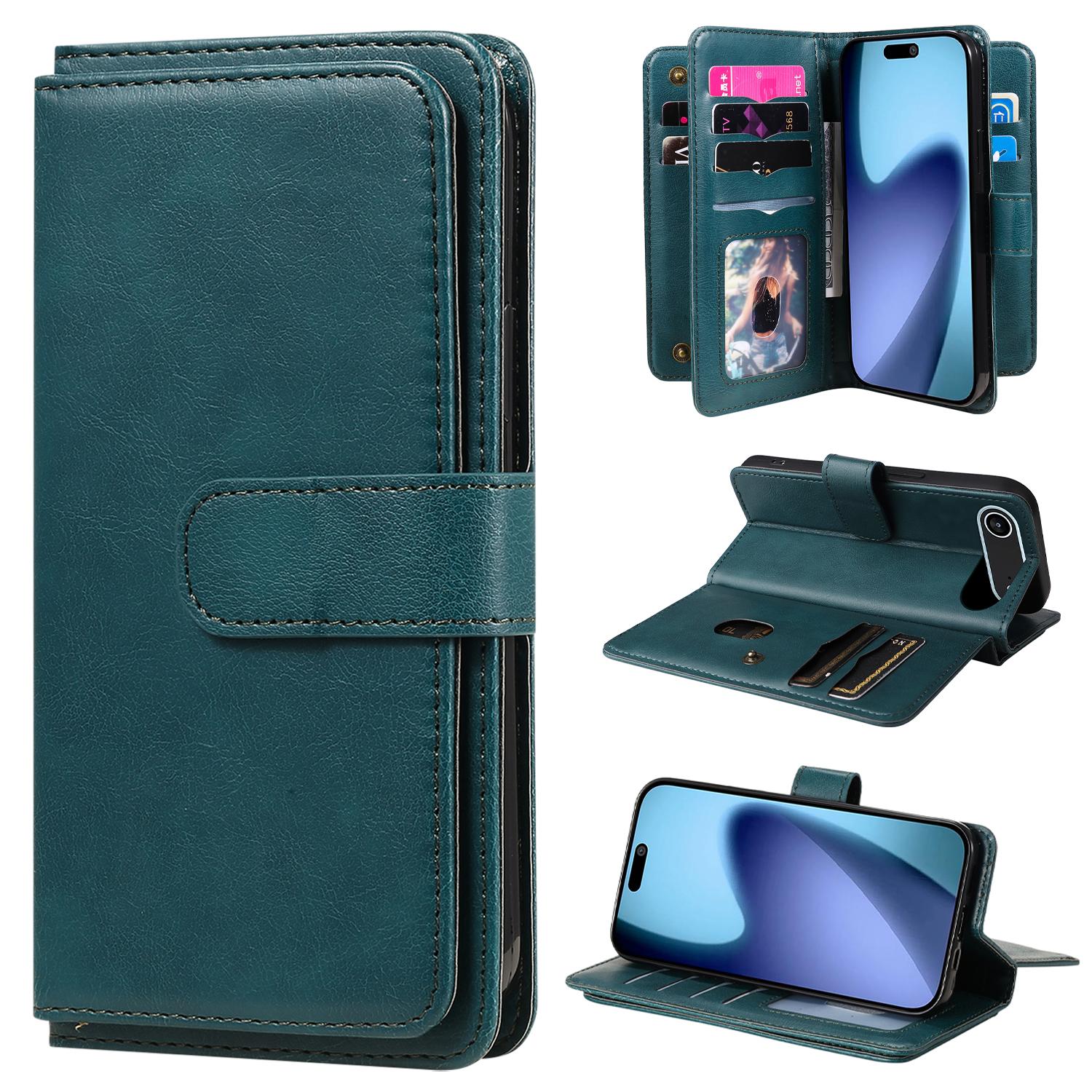 

For iPhone 17 Air Leather Case with 10 Card Holder Phone Cover Stand Green