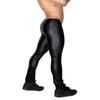 Pantalon en Faux cuir pour hommes, taille moyenne, élastique, fermeture éclair convexe, entrejambe ouvert, Sexy, slim, pantalon de Performance sur scène