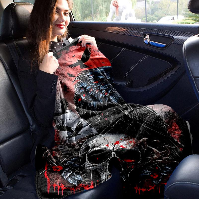 1pc Crow and Skull Blanket Soft Throw for Room Decor, Perfect Gift for and , Living Room .K027