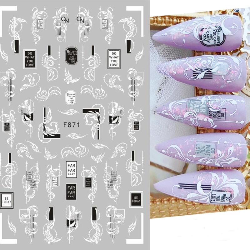 1PCS Black White Butterfly Laser Nail Stickers Nail Art Decoration Abstract Lines Bronzing Flowers Stickers For Nails