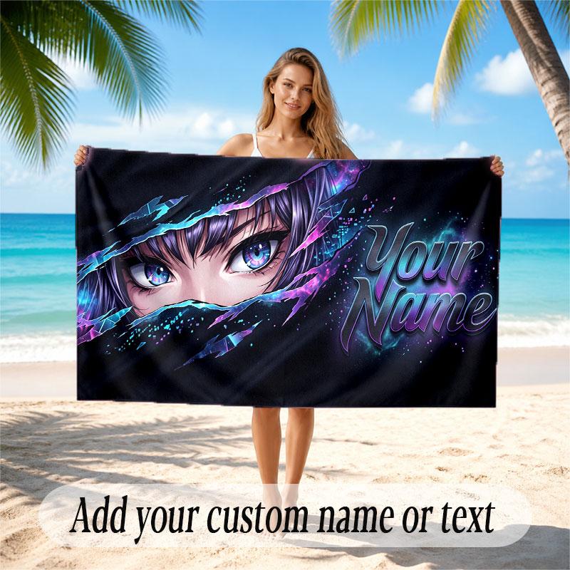 Fantasy Magic Theme Soft Beach Towel Personalized Custom Name Text Towel Portable for Beach Pool Travel