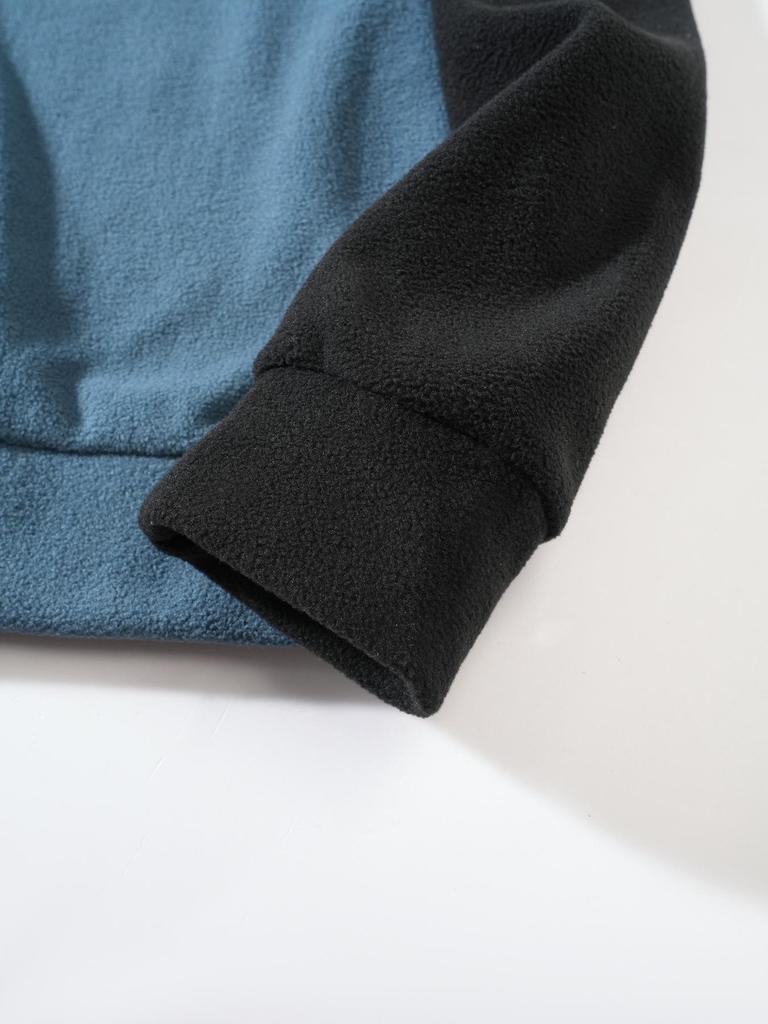 Men's Autumn/Winter Half-Zip Fleece Stand Collar Color Block Jacquard Sweatshirt