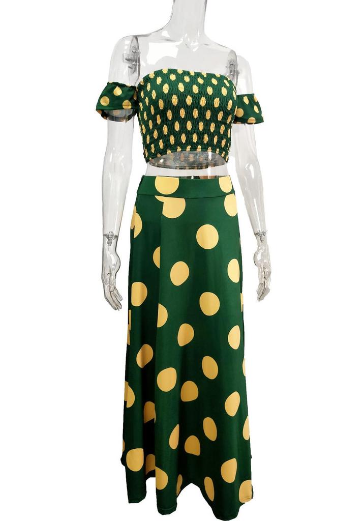 European & American Summer French Bohemian Print Midi Dress Set for Women 2026