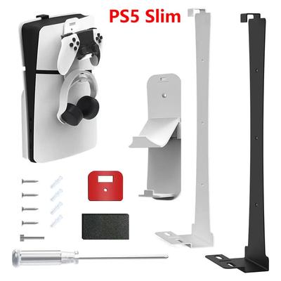 Úložný držák pro montáž na stěnu pro PS5 Tenký stojánek Úspora místa Gamepad Headset Háček na displej Držák pro Playstation5 Slim Příslušenství