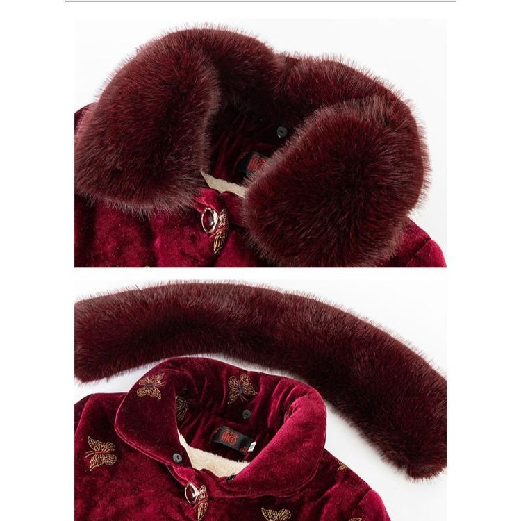 Winter Warm Fleece Lined Coat for Middle Aged Women Thickened Printed Cotton Clothes