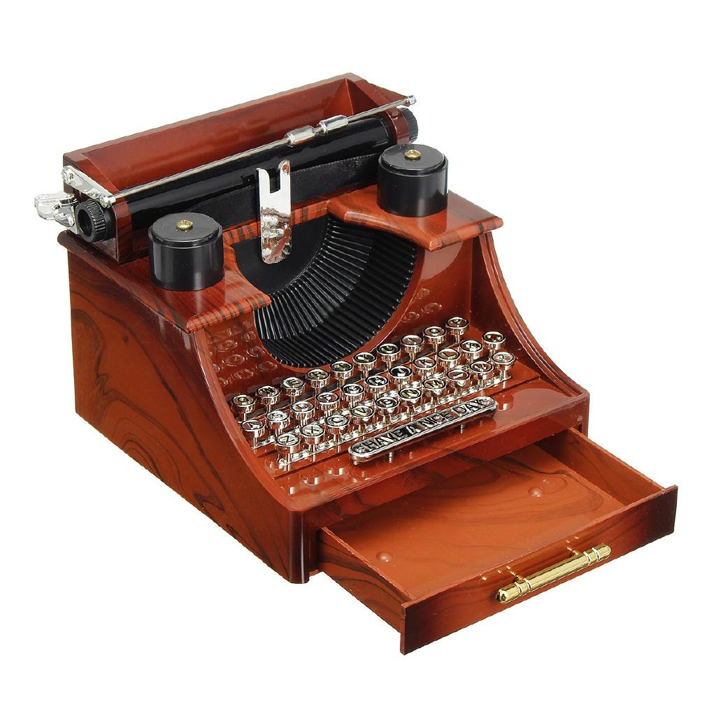 Classic Home Decor Sewing Machine Phonograph Jewelry Music Box Retro Typewriter Rotating Music Box