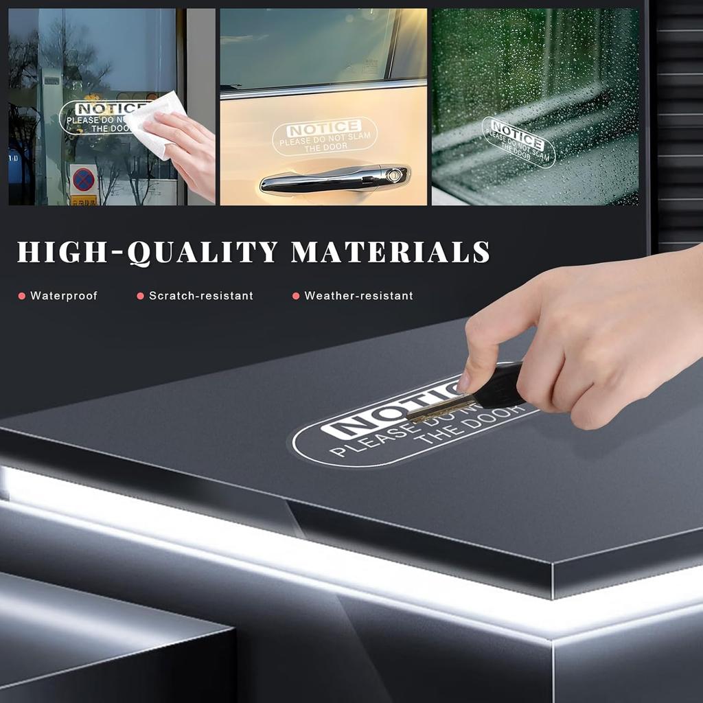 4 PCS Do Not Slam The Door Sticker, 5.9x2 Inch Close Door Gently Sign Waterproof Vinyl Warning Decal, UV Resistant Window Notice Sticker for Taxi