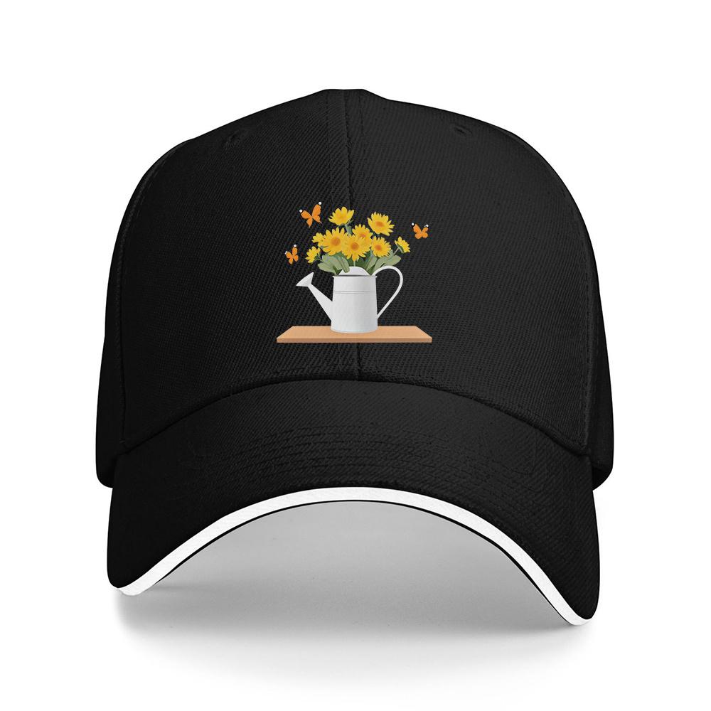 Sunflower Watering Can Butterflies Baseball Cap Polyester Casual Outdoor Adjustable Unisex Hat